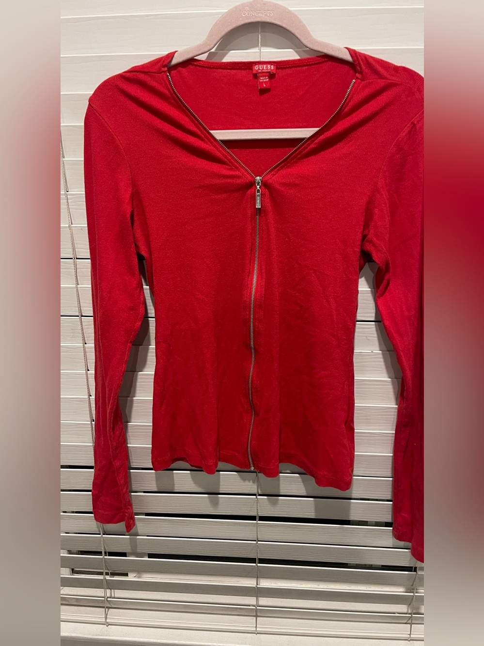 Guess Red Zip-Front Long Sleeve Top